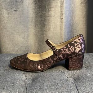 Louise Et Cie Korrie Mary Jane Dress Pump Pink Purple Brocade Low Block Heel